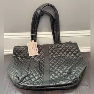 NWT Oliver Thomas Quilted Dark Gray Shiny Metallic Women’s Tote Bag